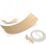 AIYAPLAY Kids Wooden Balance Board with Rope, Wooden Wobble Board with Felt, Curvy Swing Seesaw Outdoor Indoor Toy for Sensory Play, Sensory Play Equipment for Toddler 3-6 Years Old