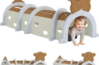 AIYAPLAY Play Tunnel, Kids Tunnel for Crawl and Climb, Monkey Design Kids Play Tunnel, Indoor, Outdoor Baby Tunnel for Ages 3-6 Years, Brown