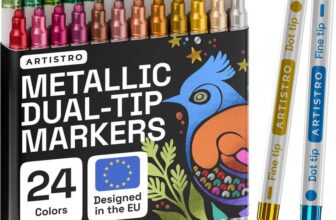 ARTISTRO 24 Metallic Acrylic Paint Pens for Rock, Fabric, Wood, Glass, Craft, Decoration – Dual Tip (Dot & Fine) Paint Markers