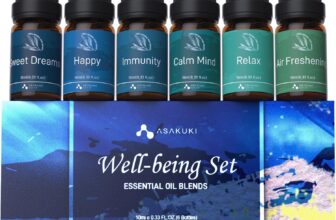 ASAKUKI Essential Oil Blends Gift Set 6x10ml Well-Being Oils for Diffusers, Relaxation & Sleep Calm Mind, Sweet Dreams, Happy, Relax, Air Freshening & Immunity Aromatherapy Kit for Home Use
