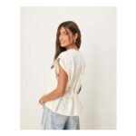 ASOS DESIGN Trapeze T-Shirt with Tie Waist in Cream