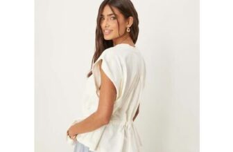 ASOS DESIGN Trapeze T-Shirt with Tie Waist in Cream