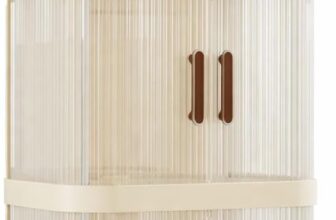 AWOI Slim Bathroom Cabinet Storage with Wheels, 3 Tier Clear Plastic Narrow Organiser Unit, Waterproof Mobile Cart with 3-Sided Access Doors for Tight Spaces & Gaps