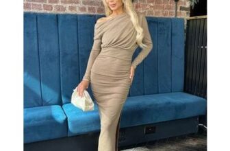 AX Paris Light Brown off the Shoulder Midi Dress