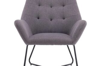 Accent Chair Stone Grey Linen Effect, Black Metal Legs (Refurbished) – w/Code, Sold By iForceMarket (UK Mainland)