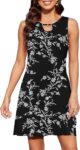Actcat Womens Summer Casual Boho Swing Mini Dresses Chic Hollow Crewneck Beach Cover up Tshirt Dress with Pockets
