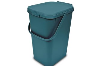 Addis 519354 Kitchen Recycling & General Storage bin 18 litres Stackable Food Waste Organiser Caddy with Clip lock lid & carrying Handle, Deep Teal Green
