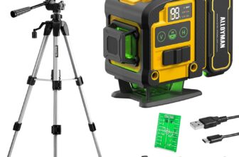 Alloyman Laser Level with Tripod, 4×360 Self Leveling Laser Level, Green Line Lazer 4D Lazer Leveler Tool with 2Pcs Lithium Batteries for Picture Hanging, Tile, Home Renovation, Indoor