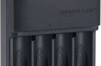 Amazon Basics Battery Charger for Rechargeable AA and AAA NiMh Batteries UK Plug, 4-Bay, Black