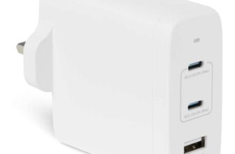 Amazon Basics Fast Charging USB C Nano GaN Wall Charger, 120W 3-Port for Laptops, Tablets, Phones, White