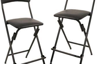 Amazon Basics Folding Stool with Footrest, 136.1 kg Weight Capacity, 61 cm Height, Black, Set of 2