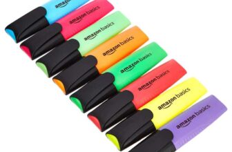 Amazon Basics Highlighters Set of 8, Smudge Proof, Durable Chisel Tip, Line Width 2-5 mm, Pens for Adults and Kids, Multicolour