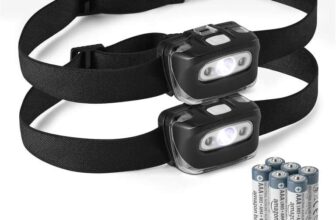 Amazon Basics LED Headlamp with 7 Light Modes, Adjustable Camping Headlight with Red Safety Light, Batteries Included, Black – 2 Pack