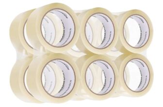Amazon Basics Packing Tape, 5cm x 55mm, 0.066mm Thickness (12-Roll), Clear, Ideal for Packaging, Shipping, Moving and Storing