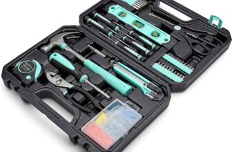 Amazon Basics Tool Kit with Storage Case, 142-Piece Household Tool Set for DIY Projects and Home Repairs, Turquoise
