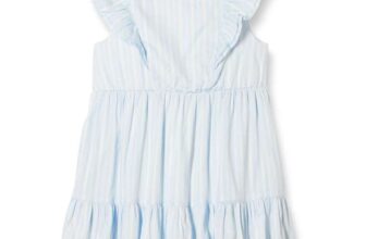Amazon Essentials 100% Cotton Girls Ruffled Woven Dress – 8 Years