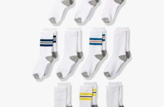Amazon Essentials Boys Cotton Crew Sports Socks, 10 Pairs – Size L (8-12 Years)