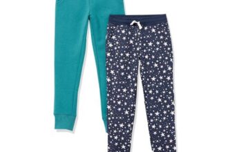 Amazon Essentials Girls Joggers, Pack 2, Navy Stars/Teal, 5Y