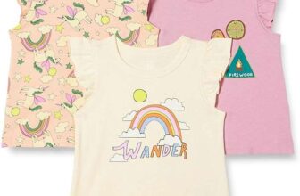 Amazon Essentials Girls Sleeveless Ruffle T-Shirt – 3 Pack – Badges / Unicorn / Wander – Size 2 Years