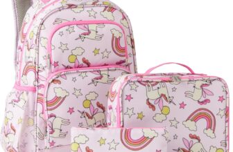 Amazon Essentials Kids School Backpack Set with Lunch Tote and Pencil Case – Multi-Pocket Tear-Resistant Student Day-pack – School Supplies Bundle – Pink – 3 Piece Set