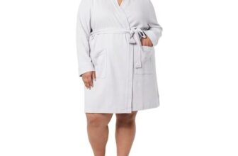 Amazon Essentials Womens Lightweight Waffle Mid-Length Robe, Light Grey, 5XL