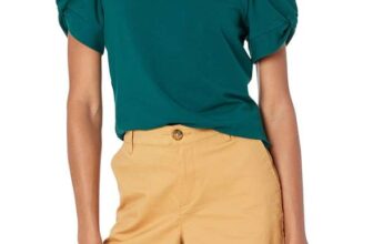 Amazon Essentials Womens Regular-Fit Twist Sleeve Crewneck T-Shirt, Forest Green, Size XL – £3.69 / £3.30 S&S