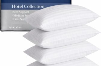 AmigoZone 4 Pack Hotel Quality Stripe Pillow – Bounce Back Pillow Cotton Blend With Virgin HollowFibre – Firm Support Anti Allergy Machine Washable – 48x74cm White Stripe – Pack of 4