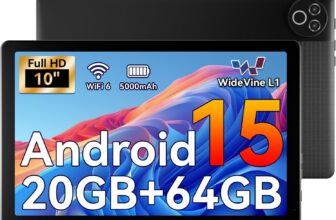 Android 15 Tablet, 10 Inch Tablet, 20GB RAM64GB ROM (TF 1TB), 5000mAh, 1280 800 HD, WiFi 6, Bluetooth 5.4, Dual Cameras, Dual Speakers, Black