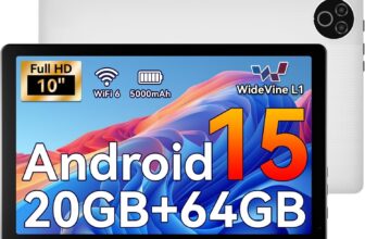 Android 15 Tablet, 10 Inch Tablet, 20GB RAM64GB ROM (TF 1TB), 5000mAh, 1280 800 HD, WiFi 6, Bluetooth 5.4, Dual Cameras, Dual Speakers, White