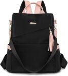 Anti-Theft Womens Backpack Lightweight Stylish Large-Capacity Convertible Shoulder Bag for Travel, Commuting, Outings, Black Pink