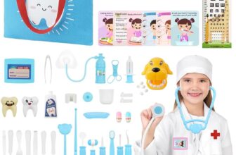 Aomig Doctors Set for Kids, Dentist Toys 58Pcs Wooden Nurse Costume, Children Medical Playset Teeth Care Play Set with Stethoscope Toys, Medical Kit Pretend Role Play Gifts for 3 Year Old Boys Girls