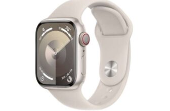 Apple Watch Series 9 GPS 45mm Starlight Aluminium Case with Starlight Sport Band – M/L