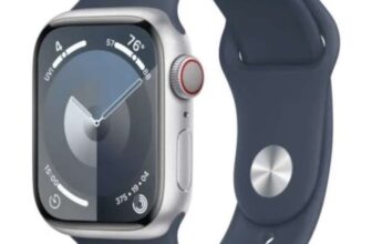 Apple Watch Series 9 – GPS Cellular 45mm Silver Aluminium Case with Storm Blue Sport Band – S/M