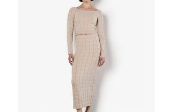 Apricot Stone Cable Knitted Maxi Skirt