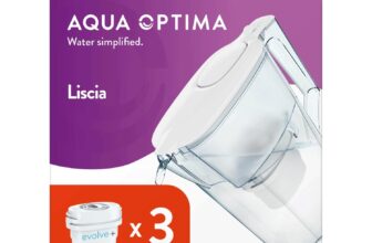 Aqua Optima Liscia Water Filter Jug & 3 Evolve Filter Cartridges 2.5L White – Fridge & Dishwasher Friendly, Easy Fill – Reduces Limescale, Chlorine & Other Impurities – By LAICA (Packaging May Vary)