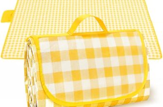 Armo Extra Large Tartan Picnic Blanket With Carrying Handle Waterproof Beach Garden Outdoor Washable Picnic Camping Blanket Rug 200CM X 150CM (Yellow)