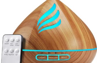 Aroma Electric Diffusers for Home : 500ml Remote Control Humidifier with 7-Color LED & Timer – Quiet Mist for Office Bedroom – Auto Shut-Off & Sleep Aid & Gift for Mom – Light Brown