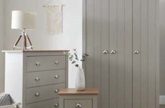 Atlanta 3 Piece Package – 3 Door Wardrobe, 4 Drawer Chest and 2 Drawer Bedside Table – Grey/Oak