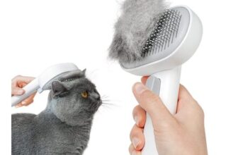 Aumuca Cat Dog Brush with Release Button, Cat Grooming Comb for Long or