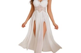 Ausing Womens Lace Nightdress Babydoll Sleepwear, Deep v White