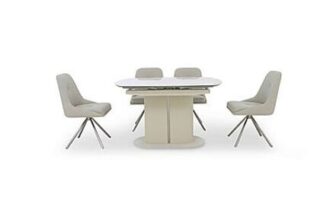 Avorio Swivel Extending Dining Table and 4 Swivel Dining Chairs Set