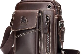 BAIGIO Mens Leather Shoulder Bag Vintage Crossbody Bag Messenger Mens Bag for Hanging Leather Bag Mens Bag with Adjustable Strap for Business Work Travel
