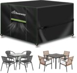 BEEWAY Garden Furniture Cover With Air Vent, Waterproof Patio Rattan Sofa Table Chair Set Cover – 420D Oxford Fabric, Windproof – 150x150x72cm