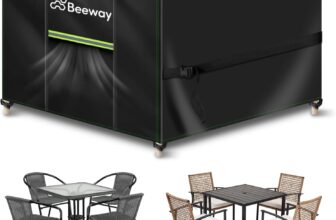 BEEWAY Garden Furniture Cover With Air Vent, Waterproof Patio Rattan Sofa Table Chair Set Cover – 420D Oxford Fabric, Windproof – 150x150x72cm