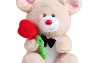 BEJOY Plush Mouse Toy, Stuffed Animal with Rose and Necktie