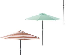 BELAVI Tilt & Crank Parasol – Cool Grey, Green or Rust Stripes