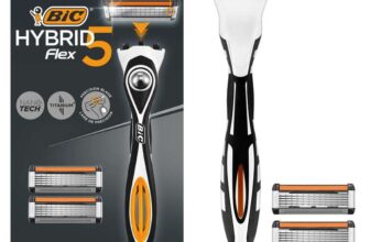 BIC Hybrid 5 Flex Refillable Mens Razor Kit, Handle and Nano-Tech Titanium 5-Blade Refills – Box of 12 (S&S £3.95)