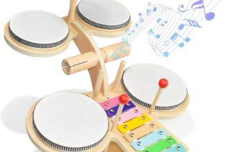 BOBOBARK Kids Wooden Drum Kit Musical Instruments Set, Baby & Toddler Drum with Xylophone, Drums & Cymbals Montessori Music Toys for Boys Girls Ages 13 3-5