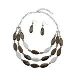 BOCAR Layered Bead Necklace and Earrings Set Brown