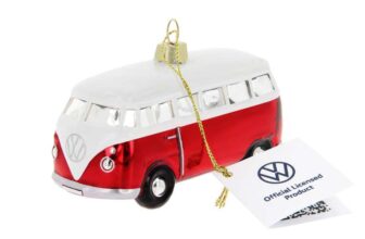 BRISA VW Collection – Volkswagen T1 Samba Bus Christmas ornaments & decorations made of glass in gift box (Red)